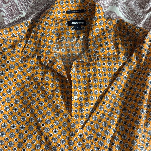 Lands' End Women's Orange Floral Button Down Shirt - Picture 4 of 4
